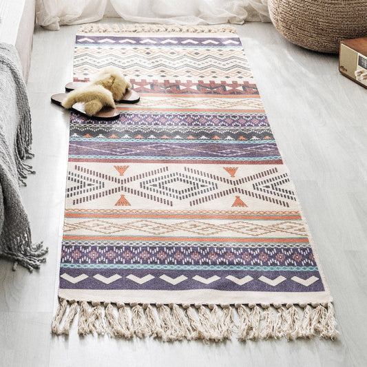 Blue Bohemian Style Rug Cotton Seamless Geometric Rug Pet Friendly Carpet for Indoor Clearhalo 'Area Rug' 'Bohemian' 'Rugs' Rug' 2046973