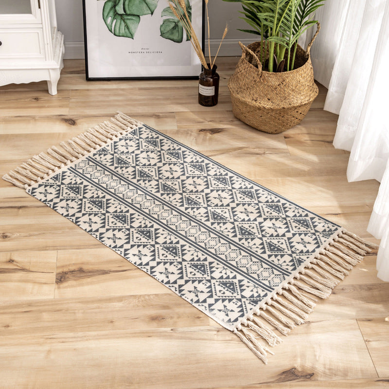 Multi Colored Triangle Pattern Rug Cotton Eclectic Carpet Pet Friendly Rug for Home Blue 2' x 2'11" Clearhalo 'Area Rug' 'Bohemian' 'Rugs' Rug' 2046984