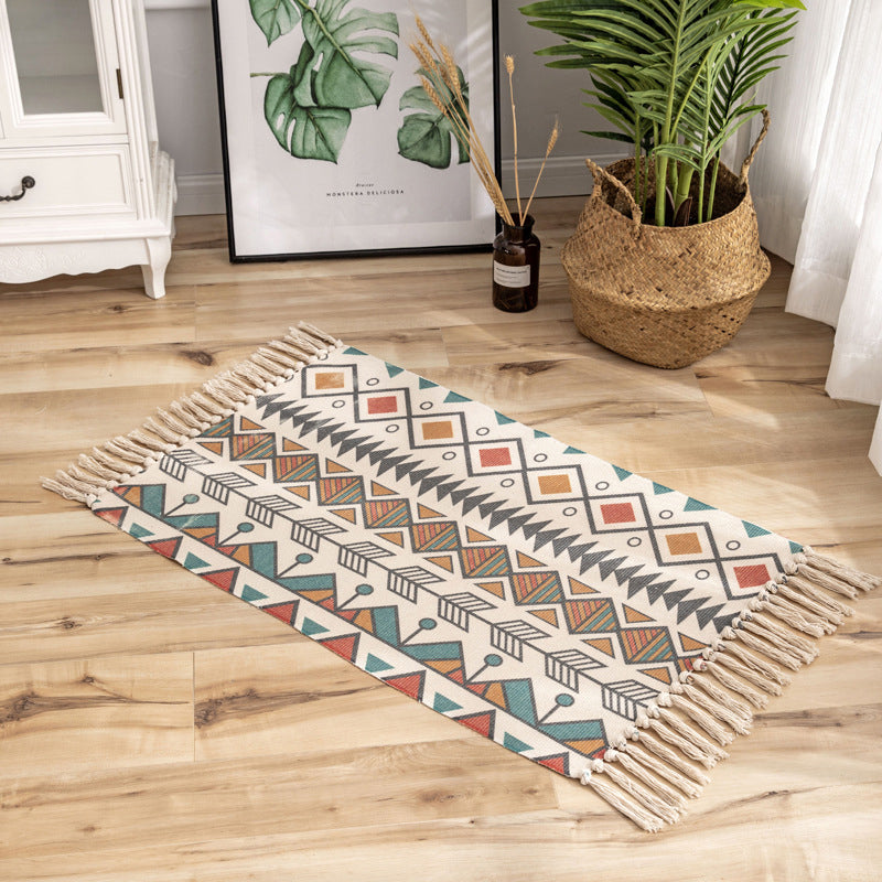 Multi Colored Triangle Pattern Rug Cotton Eclectic Carpet Pet Friendly Rug for Home Green-Yellow 2' x 2'11" Clearhalo 'Area Rug' 'Bohemian' 'Rugs' Rug' 2046985