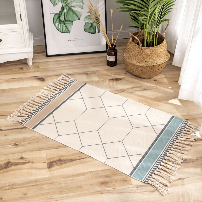 Multi Colored Triangle Pattern Rug Cotton Eclectic Carpet Pet Friendly Rug for Home White-Blue 2' x 2'11" Clearhalo 'Area Rug' 'Bohemian' 'Rugs' Rug' 2046987