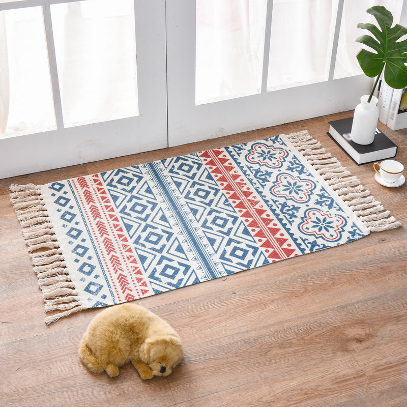 Funky Bedroom Area Rug Multicolored Patterned Rug Cotton Washable Indoor Carpet Blue-Red 2' x 2'11" Clearhalo 'Area Rug' 'Bohemian' 'Rugs' Rug' 2047000