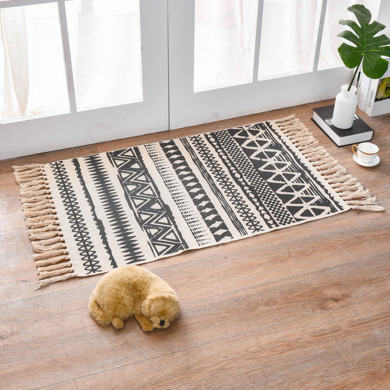 Funky Bedroom Area Rug Multicolored Patterned Rug Cotton Washable Indoor Carpet Black 2' x 2'11" Clearhalo 'Area Rug' 'Bohemian' 'Rugs' Rug' 2047003