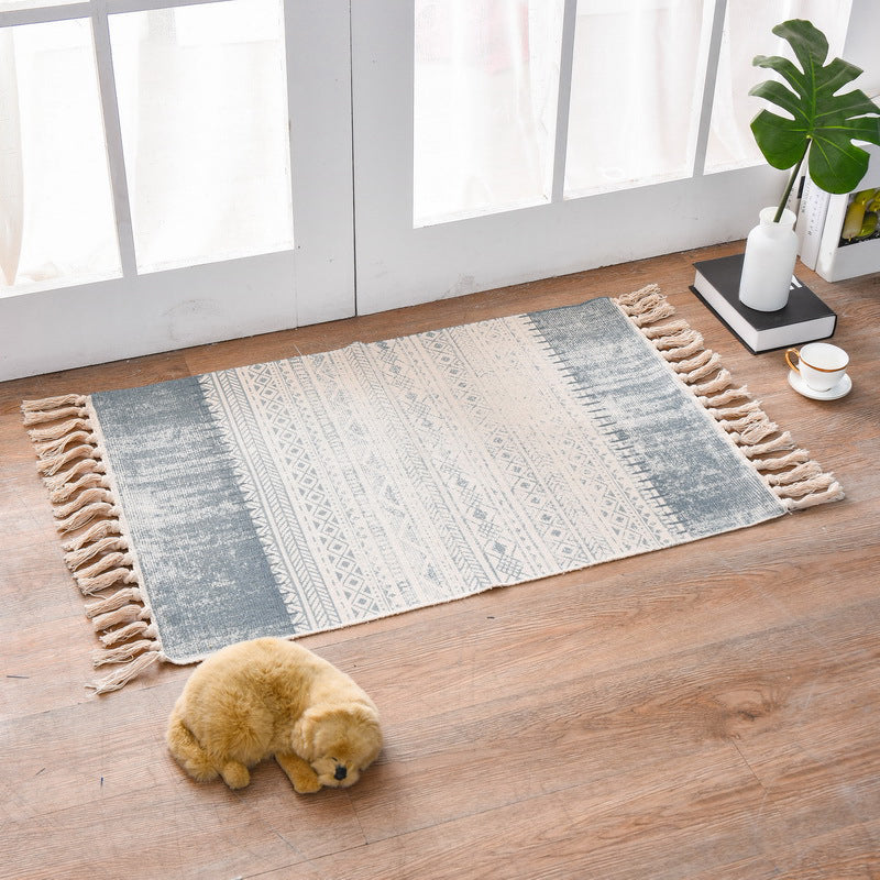 Funky Bedroom Area Rug Multicolored Patterned Rug Cotton Washable Indoor Carpet Blue-White 2' x 2'11" Clearhalo 'Area Rug' 'Bohemian' 'Rugs' Rug' 2047006