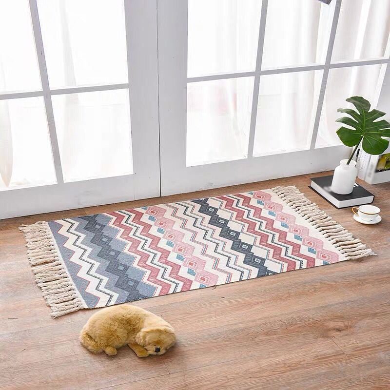 Decorative Bohemian Rug Multi Color Tribal Carpet Pet Friendly Rug with Tassel for Door Pink 2' x 2'11" Clearhalo 'Area Rug' 'Bohemian' 'Rugs' Rug' 2047008