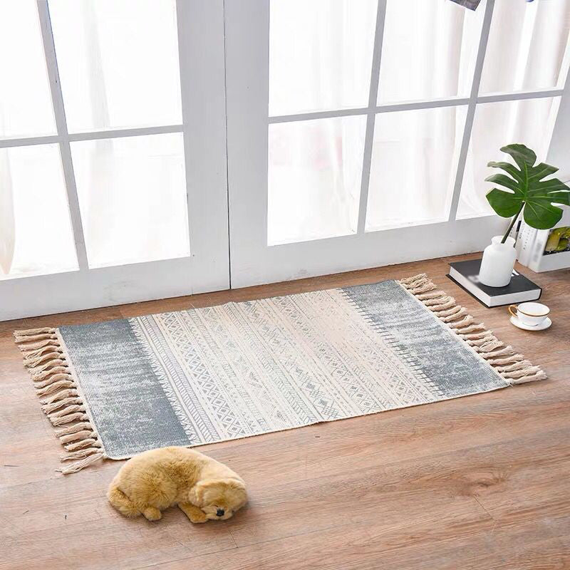 Decorative Bohemian Rug Multi Color Tribal Carpet Pet Friendly Rug with Tassel for Door Blue-Gray 2' x 2'11" Clearhalo 'Area Rug' 'Bohemian' 'Rugs' Rug' 2047011