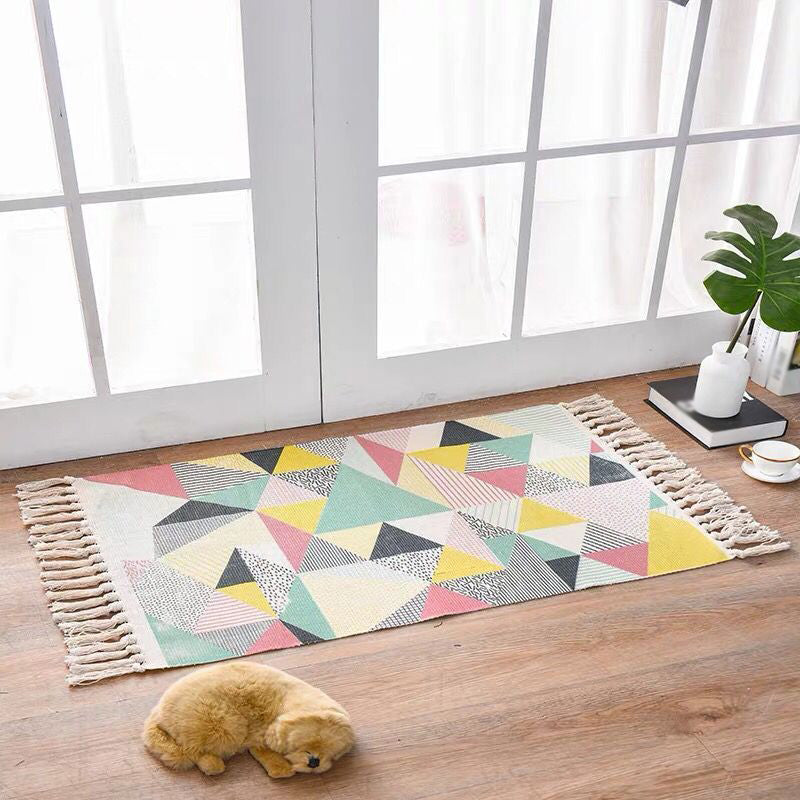 Decorative Bohemian Rug Multi Color Tribal Carpet Pet Friendly Rug with Tassel for Door Pink-Yellow 2' x 2'11" Clearhalo 'Area Rug' 'Bohemian' 'Rugs' Rug' 2047012