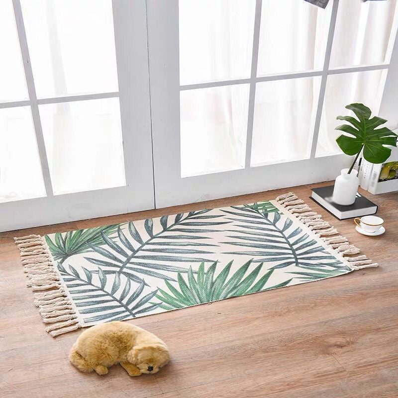 Decorative Bohemian Rug Multi Color Tribal Carpet Pet Friendly Rug with Tassel for Door Green 2' x 2'11" Clearhalo 'Area Rug' 'Bohemian' 'Rugs' Rug' 2047013
