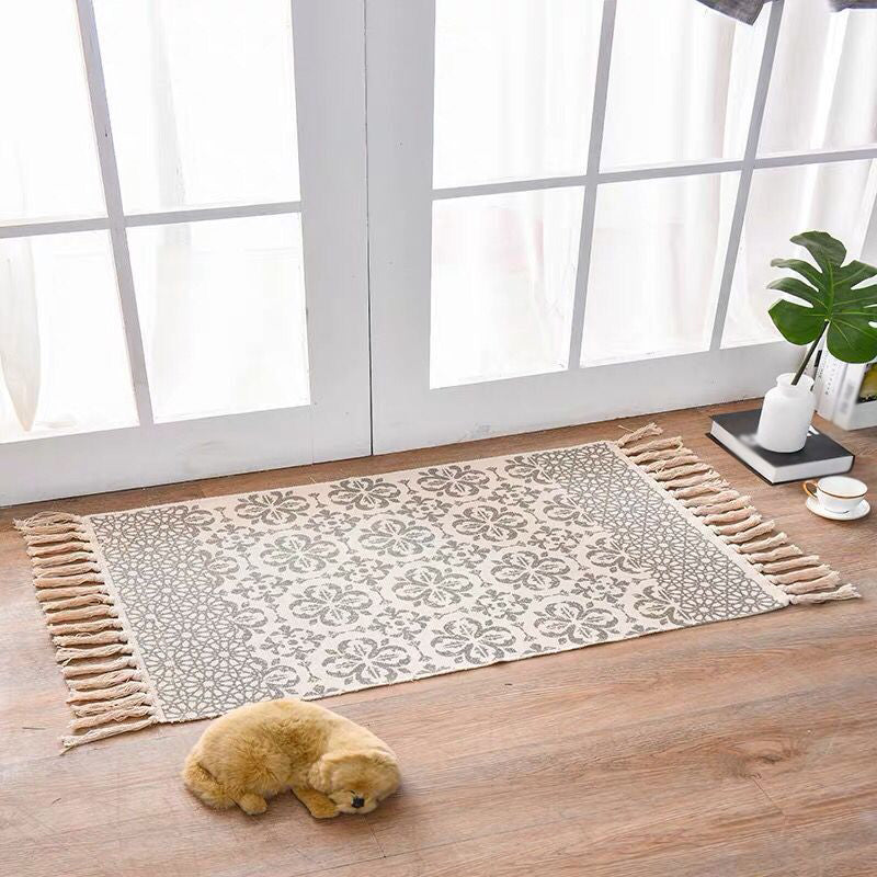 Decorative Bohemian Rug Multi Color Tribal Carpet Pet Friendly Rug with Tassel for Door Light Gray 2' x 2'11" Clearhalo 'Area Rug' 'Bohemian' 'Rugs' Rug' 2047015