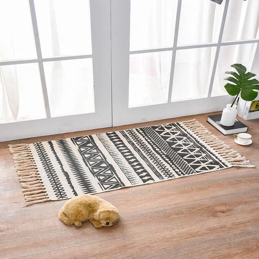 Decorative Bohemian Rug Multi Color Tribal Carpet Pet Friendly Rug with Tassel for Door Black 2' x 2'11" Clearhalo 'Area Rug' 'Bohemian' 'Rugs' Rug' 2047016
