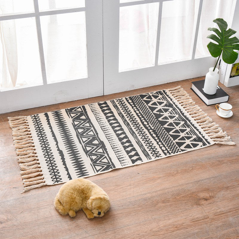 Vintage Ethnic Pattern Rug Multicolor Eclectic Rug Cotton Machine Washable Carpet for Living Room Gloss Black Clearhalo 'Area Rug' 'Bohemian' 'Rugs' Rug' 2047021