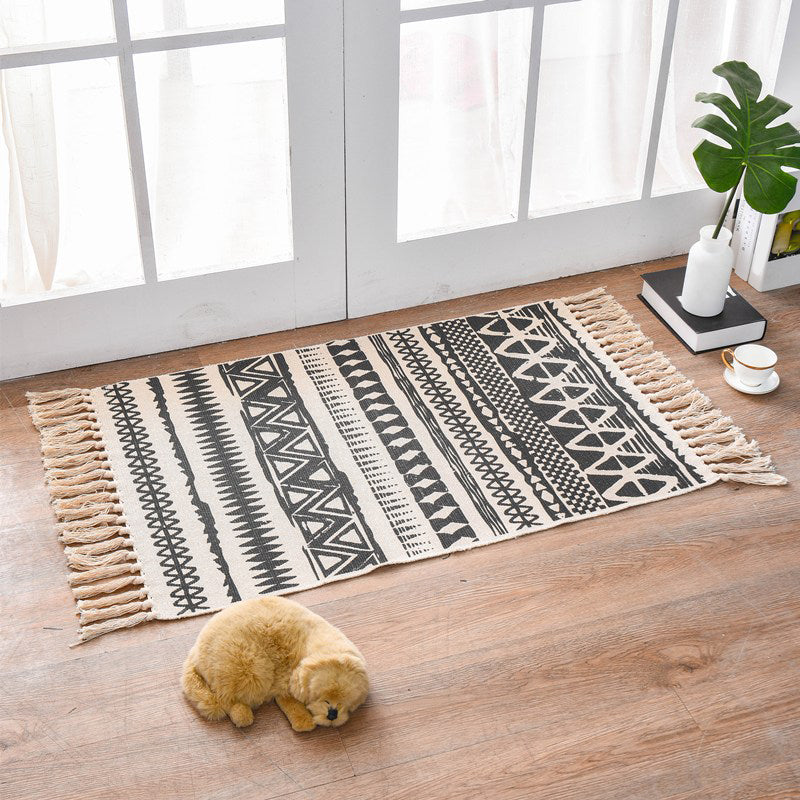 Vintage Ethnic Pattern Rug Multicolor Eclectic Rug Cotton Machine Washable Carpet for Living Room Gloss Black Clearhalo 'Area Rug' 'Bohemian' 'Rugs' Rug' 2047021