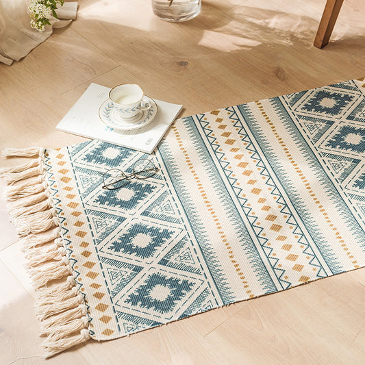 Simplicity Green Boho Rug Cotton Knit Seamless Patterned Rug Pet Friendly Machine Washable Carpet for Dining Room Clearhalo 'Area Rug' 'Bohemian' 'Rugs' Rug' 2047042