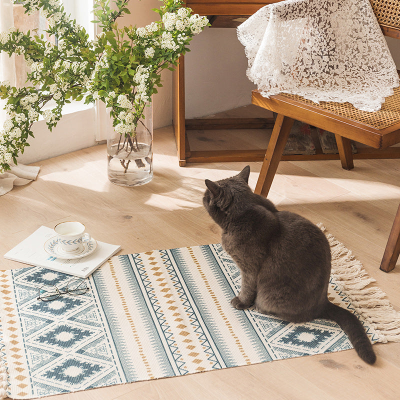 Simplicity Green Boho Rug Cotton Knit Seamless Patterned Rug Pet Friendly Machine Washable Carpet for Dining Room Clearhalo 'Area Rug' 'Bohemian' 'Rugs' Rug' 2047044