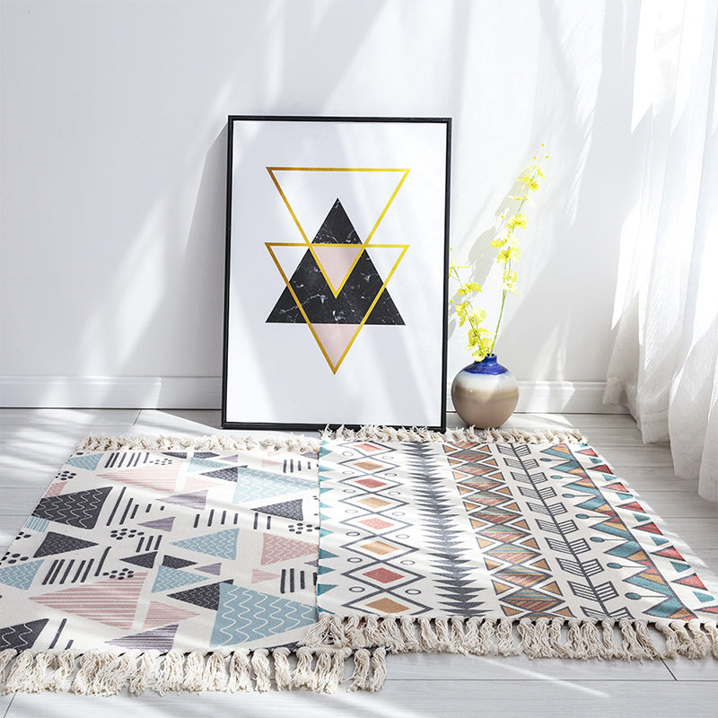 Multi Color Funky Rug Cotton Geometric Shapes Rug Pet Friendly Machine Washable Carpet for Bedroom Clearhalo 'Area Rug' 'Bohemian' 'Rugs' Rug' 2047060