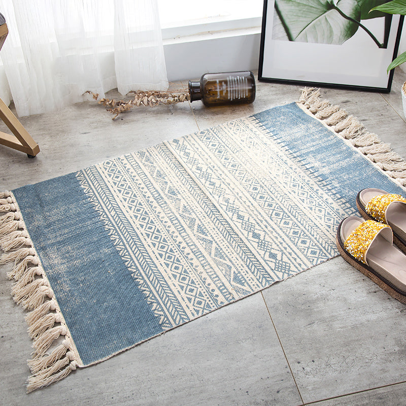Stylish Boho Chic Rug Multi Color Geometrical Rug Pet Friendly Tassel Rug for Girls Room Blue 2' x 2'11" Clearhalo 'Area Rug' 'Bohemian' 'Rugs' Rug' 2047121