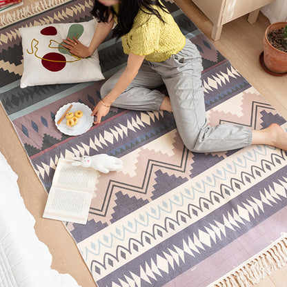 Boho Chic Flower Area Rug Multicolored Cotton Carpet Washable Rug for Living Room Purple 3'11" x 5'7" Clearhalo 'Area Rug' 'Bohemian' 'Rugs' Rug' 2047140