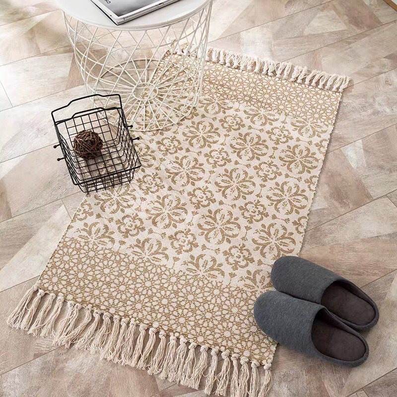 Aesthetic Multi Color Boho Rug Cotton Braided Flower Rug Pet Friendly Area Carpet for Bedroom Light Yellow 2' x 2'11" Clearhalo 'Area Rug' 'Bohemian' 'Rugs' Rug' 2047144