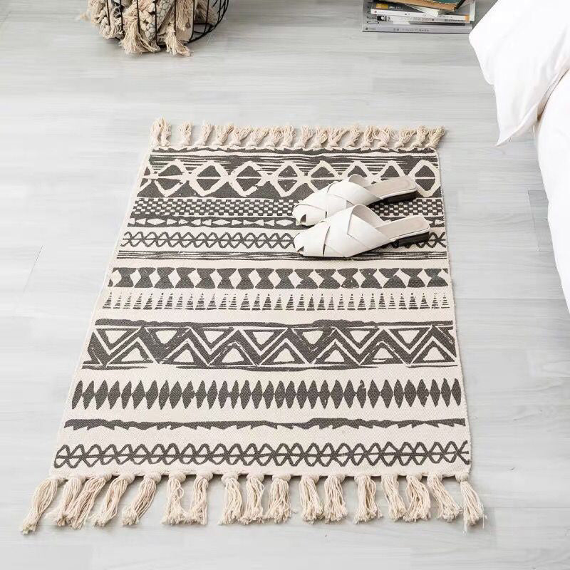 Aesthetic Multi Color Boho Rug Cotton Braided Flower Rug Pet Friendly Area Carpet for Bedroom Black-Gray 2' x 2'11" Clearhalo 'Area Rug' 'Bohemian' 'Rugs' Rug' 2047148