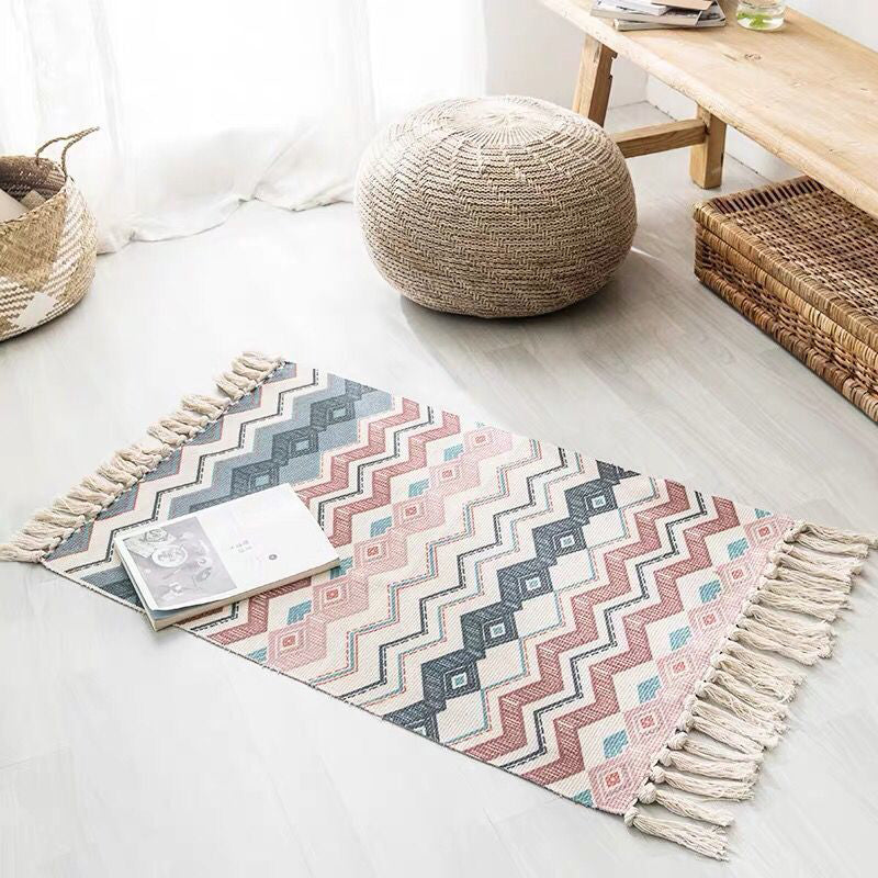 Aesthetic Multi Color Boho Rug Cotton Braided Flower Rug Pet Friendly Area Carpet for Bedroom Pink 2' x 2'11" Clearhalo 'Area Rug' 'Bohemian' 'Rugs' Rug' 2047149