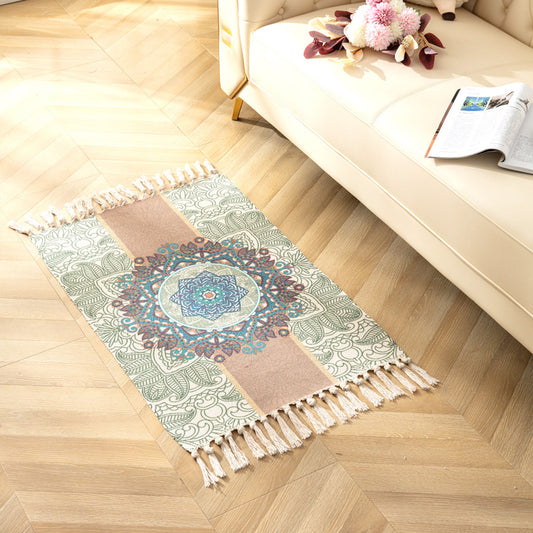 Aesthetic Multi Color Boho Rug Cotton Braided Flower Rug Pet Friendly Area Carpet for Bedroom Green-Red 2' x 2'11" Clearhalo 'Area Rug' 'Bohemian' 'Rugs' Rug' 2047151
