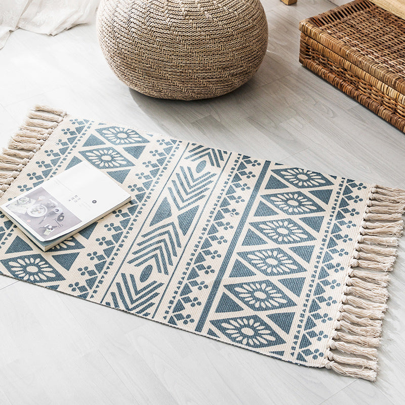 Aesthetic Multi Color Boho Rug Cotton Braided Flower Rug Pet Friendly Area Carpet for Bedroom Dark Blue 2' x 2'11" Clearhalo 'Area Rug' 'Bohemian' 'Rugs' Rug' 2047153