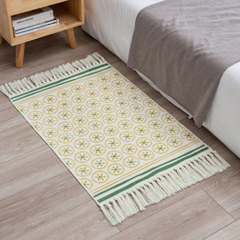 Aesthetic Multi Color Boho Rug Cotton Braided Flower Rug Pet Friendly Area Carpet for Bedroom Yellow-Green 2' x 2'11" Clearhalo 'Area Rug' 'Bohemian' 'Rugs' Rug' 2047154