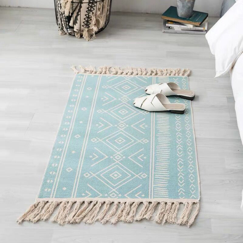 Aesthetic Multi Color Boho Rug Cotton Braided Flower Rug Pet Friendly Area Carpet for Bedroom Light Blue 2' x 2'11" Clearhalo 'Area Rug' 'Bohemian' 'Rugs' Rug' 2047156
