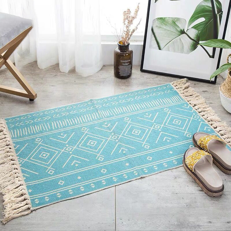 Aesthetic Multi Color Boho Rug Cotton Braided Flower Rug Pet Friendly Area Carpet for Bedroom Lake Blue 2' x 2'11" Clearhalo 'Area Rug' 'Bohemian' 'Rugs' Rug' 2047157