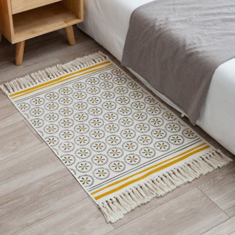 Aesthetic Multi Color Boho Rug Cotton Braided Flower Rug Pet Friendly Area Carpet for Bedroom Yellow-Blue 2' x 2'11" Clearhalo 'Area Rug' 'Bohemian' 'Rugs' Rug' 2047159