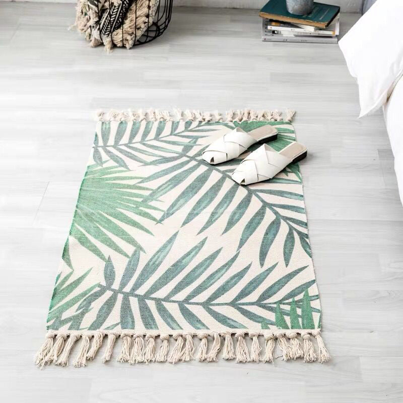 Aesthetic Multi Color Boho Rug Cotton Braided Flower Rug Pet Friendly Area Carpet for Bedroom Green 2' x 2'11" Clearhalo 'Area Rug' 'Bohemian' 'Rugs' Rug' 2047162
