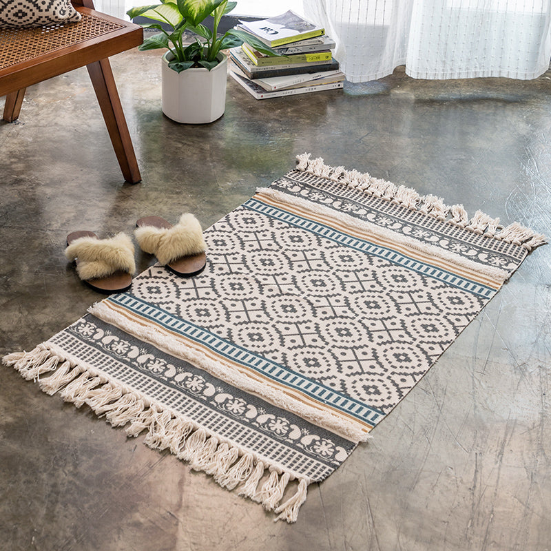 Creative Shiplap Rug Multi-Color Boho Chic Rug Cotton Pet Friendly Rug for Home Grey 2' x 2'11" Clearhalo 'Area Rug' 'Bohemian' 'Rugs' Rug' 2047216