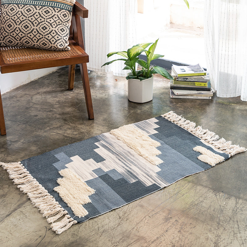 Creative Shiplap Rug Multi-Color Boho Chic Rug Cotton Pet Friendly Rug for Home Blue 2' x 2'11" Clearhalo 'Area Rug' 'Bohemian' 'Rugs' Rug' 2047224