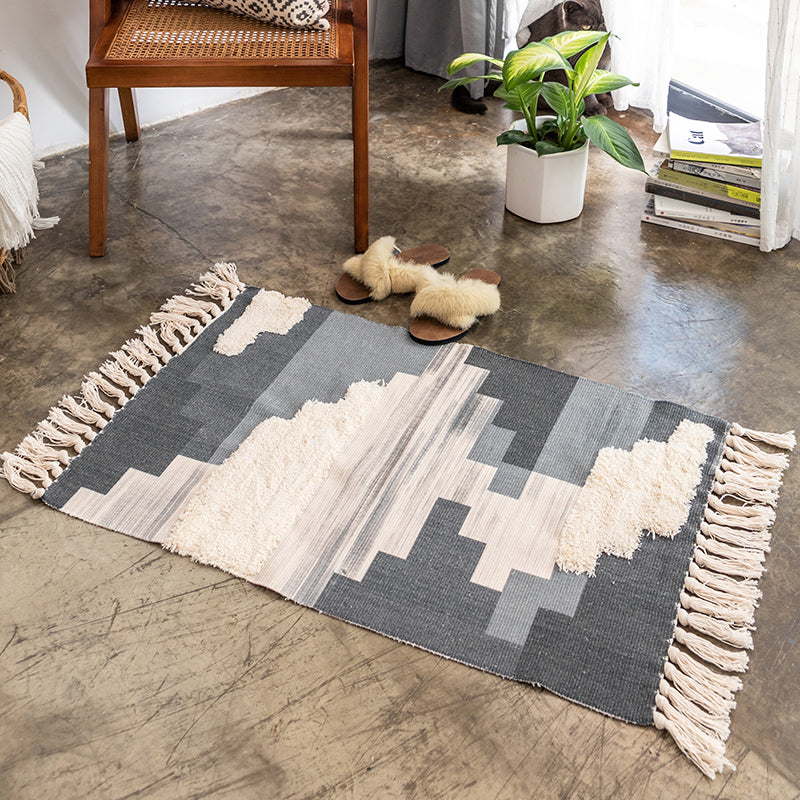 Creative Shiplap Rug Multi-Color Boho Chic Rug Cotton Pet Friendly Rug for Home Blue-Gray 2' x 2'11" Clearhalo 'Area Rug' 'Bohemian' 'Rugs' Rug' 2047225