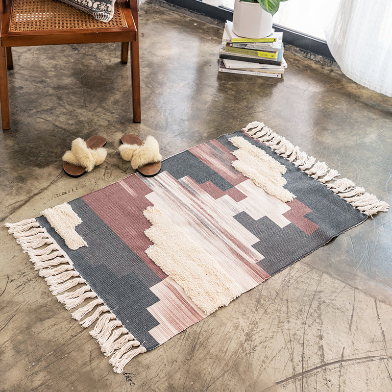 Creative Shiplap Rug Multi-Color Boho Chic Rug Cotton Pet Friendly Rug for Home Blue-Red 2' x 2'11" Clearhalo 'Area Rug' 'Bohemian' 'Rugs' Rug' 2047226