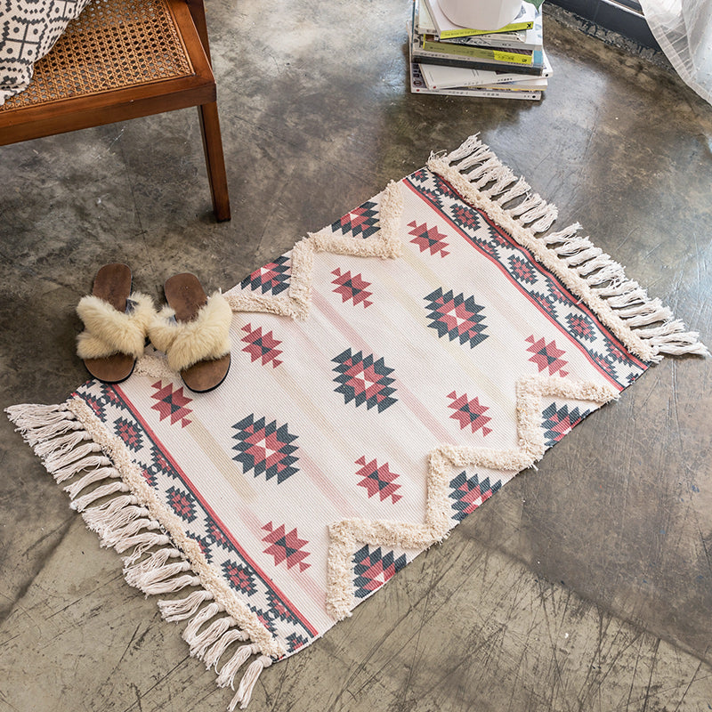 Eclectic Room Rug Multicolor Rhombus Patterned Rug Cotton Pet Friendly Area Carpet Red 2' x 2'11" Clearhalo 'Area Rug' 'Bohemian' 'Rugs' Rug' 2047228