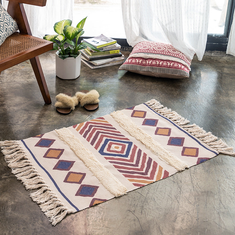 Eclectic Room Rug Multicolor Rhombus Patterned Rug Cotton Pet Friendly Area Carpet Blue-Red 2' x 2'11" Clearhalo 'Area Rug' 'Bohemian' 'Rugs' Rug' 2047229