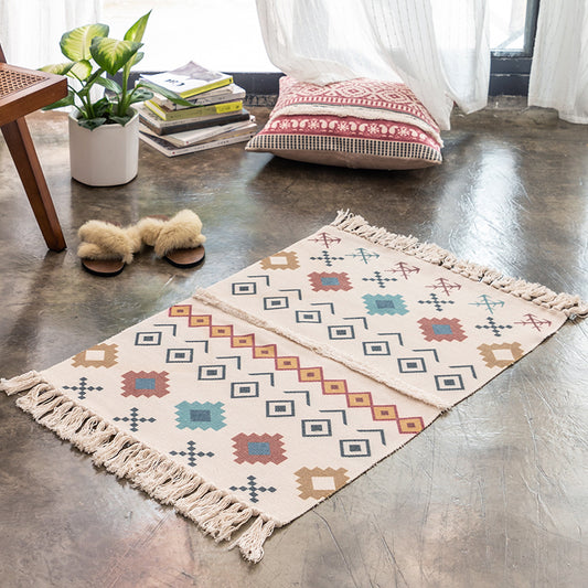 Eclectic Room Rug Multicolor Rhombus Patterned Rug Cotton Pet Friendly Area Carpet Black-Red 2' x 2'11" Clearhalo 'Area Rug' 'Bohemian' 'Rugs' Rug' 2047231