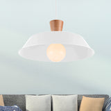 10"/14"/18" Wide Barn Living Room Hanging Lamp Industrial Iron 1-Light Black/White Pendant Light Fixture with Wooden Top White 18" Clearhalo 'Art Deco Pendants' 'Black' 'Cast Iron' 'Ceiling Lights' 'Ceramic' 'Crystal' 'Industrial Pendants' 'Industrial' 'Metal' 'Middle Century Pendants' 'Pendant Lights' 'Pendants' 'Rustic Pendants' 'Tiffany' Lighting' 204725