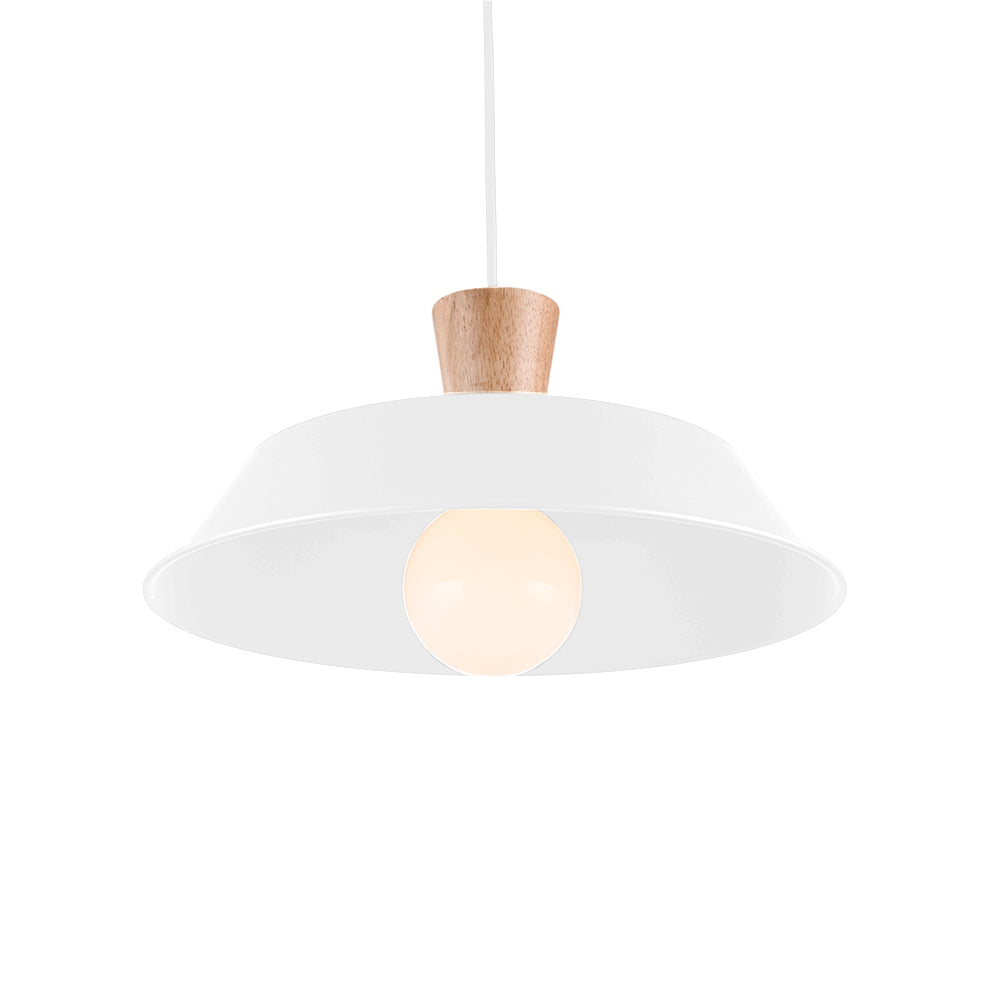 10"/14"/18" Wide Barn Living Room Hanging Lamp Industrial Iron 1-Light Black/White Pendant Light Fixture with Wooden Top Clearhalo 'Art Deco Pendants' 'Black' 'Cast Iron' 'Ceiling Lights' 'Ceramic' 'Crystal' 'Industrial Pendants' 'Industrial' 'Metal' 'Middle Century Pendants' 'Pendant Lights' 'Pendants' 'Rustic Pendants' 'Tiffany' Lighting' 204728