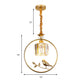 Clear Crystal Drum Ceiling Light Vintage Style 1 Bulb Hanging Light Fixture with Ring and Bird Accent in Black/Gold Clearhalo 'Ceiling Lights' 'Modern Pendants' 'Modern' 'Pendant Lights' 'Pendants' Lighting' 204754