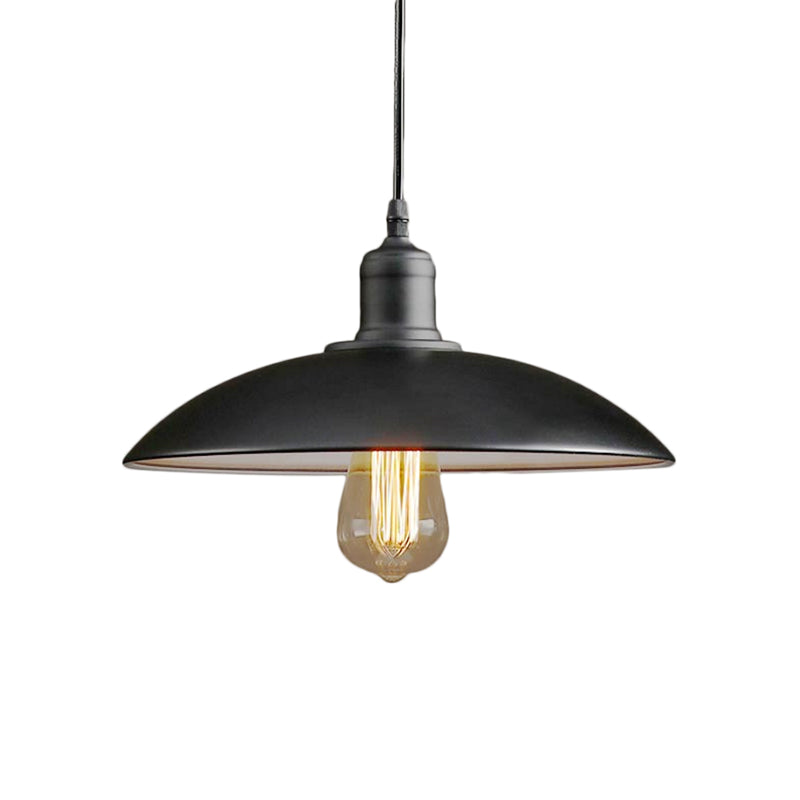12.5"/16" Wide Dome Restaurant Light Fixture Industrial Metal 1-Light Black/White Hanging Pendant Lamp Clearhalo 'Art Deco Pendants' 'Black' 'Cast Iron' 'Ceiling Lights' 'Ceramic' 'Crystal' 'Industrial Pendants' 'Industrial' 'Metal' 'Middle Century Pendants' 'Pendant Lights' 'Pendants' 'Rustic Pendants' 'Tiffany' Lighting' 204779