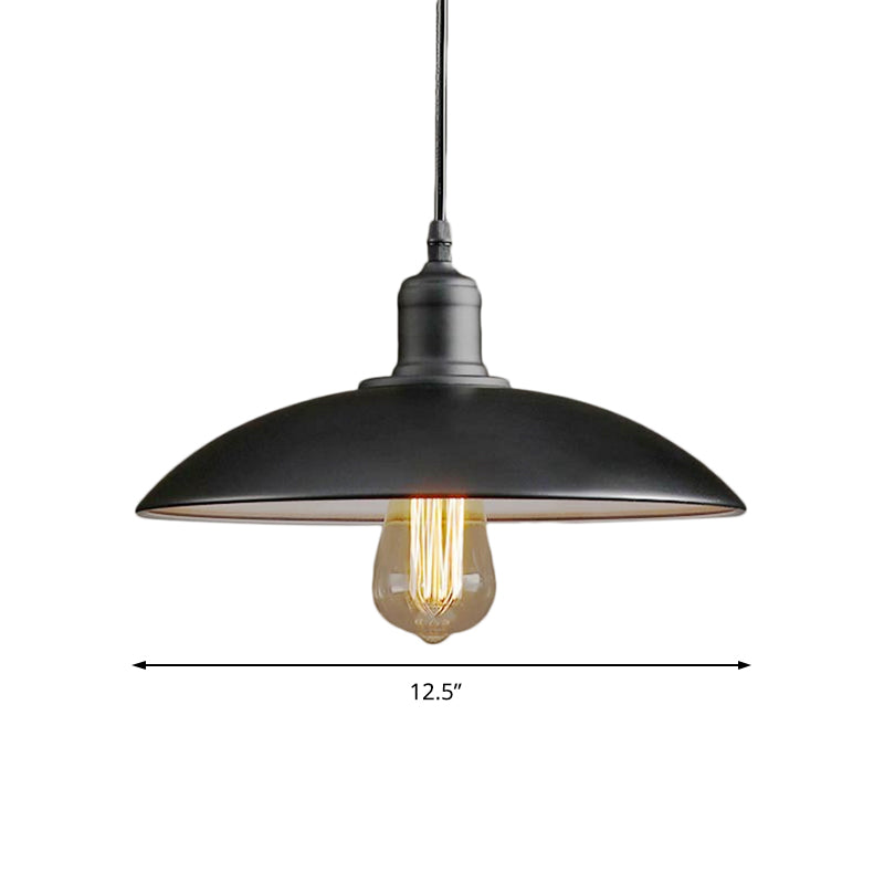 12.5"/16" Wide Dome Restaurant Light Fixture Industrial Metal 1-Light Black/White Hanging Pendant Lamp Clearhalo 'Art Deco Pendants' 'Black' 'Cast Iron' 'Ceiling Lights' 'Ceramic' 'Crystal' 'Industrial Pendants' 'Industrial' 'Metal' 'Middle Century Pendants' 'Pendant Lights' 'Pendants' 'Rustic Pendants' 'Tiffany' Lighting' 204780