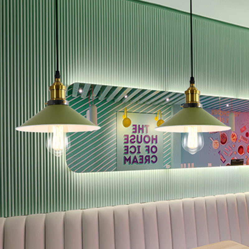 Cone Shade Restaurant Pendant Light Industrial Metal 1-Light Green/Grey Hanging Lamp Green Clearhalo 'Art Deco Pendants' 'Cast Iron' 'Ceiling Lights' 'Ceramic' 'Crystal' 'Industrial Pendants' 'Industrial' 'Metal' 'Middle Century Pendants' 'Pendant Lights' 'Pendants' 'Tiffany' Lighting' 204799