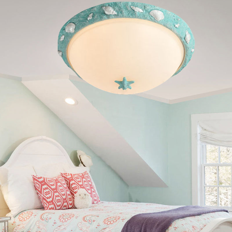 Girls Bedroom Dome Ceiling Fixture Opal Glass Modern Stylish Green Flush Mount Light Clearhalo 'Ceiling Lights' 'Close To Ceiling Lights' 'Close to ceiling' 'Flush mount' Lighting' 204872