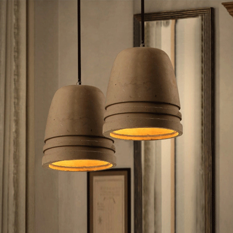 Brown 1-Light Light Fixture Industrial Cement Bell Shape Hanging Ceiling Light for Bedroom Clearhalo 'Ceiling Lights' 'Industrial Pendants' 'Industrial' 'Middle Century Pendants' 'Pendant Lights' 'Pendants' 'Tiffany' Lighting' 204918