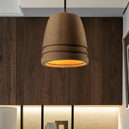 Brown 1-Light Light Fixture Industrial Cement Bell Shape Hanging Ceiling Light for Bedroom Brown Clearhalo 'Ceiling Lights' 'Industrial Pendants' 'Industrial' 'Middle Century Pendants' 'Pendant Lights' 'Pendants' 'Tiffany' Lighting' 204919
