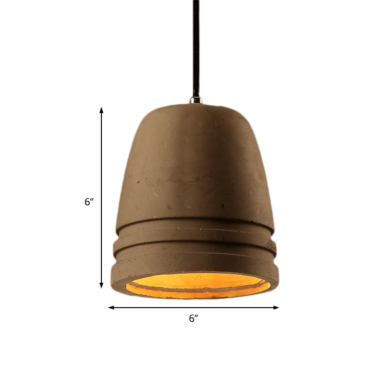 Brown 1-Light Light Fixture Industrial Cement Bell Shape Hanging Ceiling Light for Bedroom Clearhalo 'Ceiling Lights' 'Industrial Pendants' 'Industrial' 'Middle Century Pendants' 'Pendant Lights' 'Pendants' 'Tiffany' Lighting' 204921