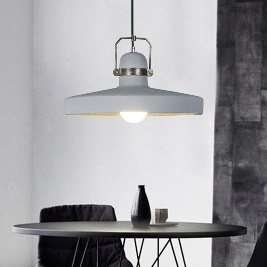 Grey 1-Bulb Pendant Lamp Antique Cement and Metal Barn Shape Hanging Light Fixture for Restaurant Clearhalo 'Ceiling Lights' 'Industrial Pendants' 'Industrial' 'Middle Century Pendants' 'Pendant Lights' 'Pendants' 'Tiffany' Lighting' 204929