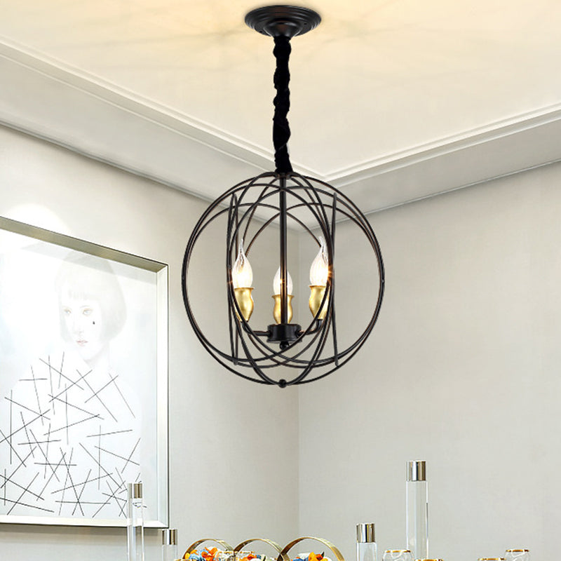 14"/19" Wide Black 3/6-Light Hanging Pendant Lighting Industrial Metal Candle Light Fixture with Orb Cage for Dining Room Clearhalo 'Cast Iron' 'Ceiling Lights' 'Chandeliers' 'Industrial Chandeliers' 'Industrial' 'Metal' 'Middle Century Chandeliers' 'Rustic Chandeliers' 'Tiffany' Lighting' 204948