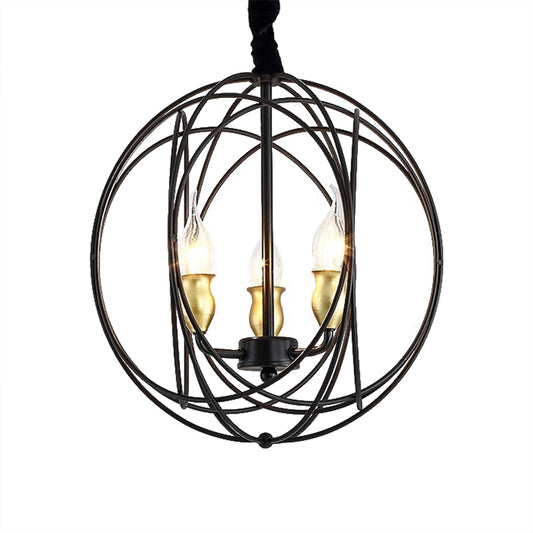 14"/19" Wide Black 3/6-Light Hanging Pendant Lighting Industrial Metal Candle Light Fixture with Orb Cage for Dining Room Clearhalo 'Cast Iron' 'Ceiling Lights' 'Chandeliers' 'Industrial Chandeliers' 'Industrial' 'Metal' 'Middle Century Chandeliers' 'Rustic Chandeliers' 'Tiffany' Lighting' 204949